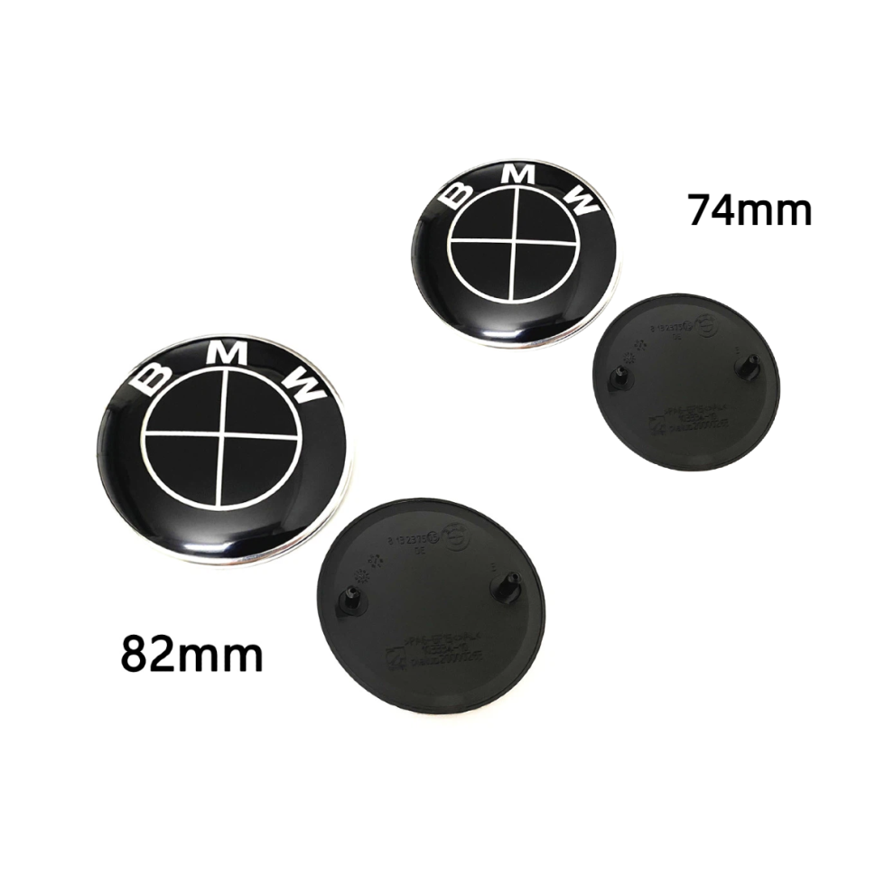 2 Pack Emblem Badges 74 Mm And 82 Mm For Hood And Trunk, Exterior Car Replacement Parts, Durable Abs Black 6083684349911