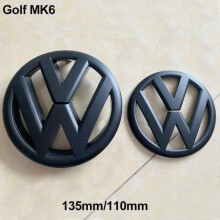 2 Stück Emblem-Set vorne 135 mm und hinten 110 mm, matt schwarz, für Volkswagen Golf 6 VI MK6, langlebig und passgenau