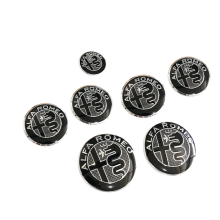 Set di 7 emblemi decorativi neri e rossi per auto, 74 mm per cofano e bagagliaio, 40 mm per volante, 60 mm per coprimozzo