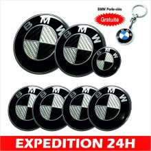 Set mit Auto-Emblemen aus schwarzer Carbonoptik für Motorhaube 82 mm, Kofferraum 74 mm und Lenkrad 45 mm, hochwertig und passgenau