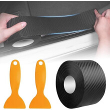 Pellicola Protettiva per Auto 5 cm x 10 m in Fibra di Carbonio, Adesiva, per Soglia Porta, Protezione Resistente e Decorativa