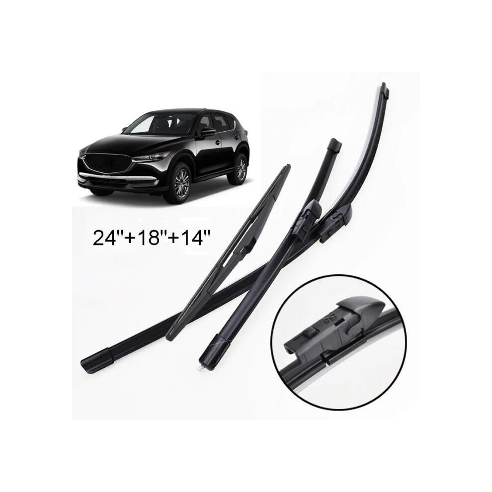 Set Of 3 Front And Rear Windshield Wiper Blades Compatible With Mazda Cx-5 Kf 2017 2018 2019 2020 2021 2022 2023 6083684350771