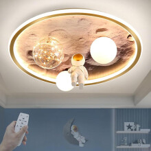 Dimmbare 68-W-LED-Deckenleuchte mit Astronauten-Mondmotiv für Kinderzimmer, Weltraumthema, 3000–6000 K