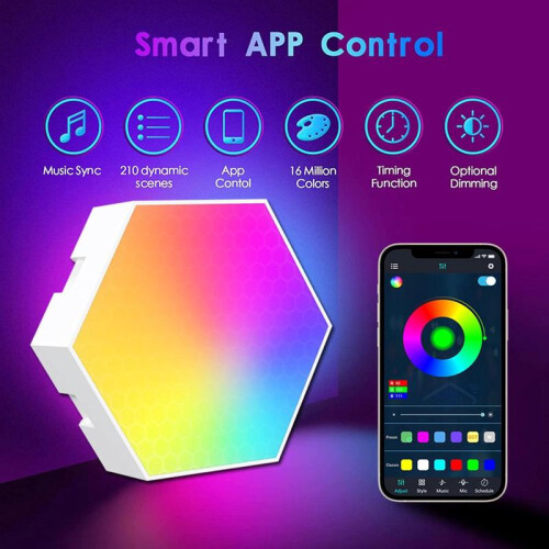 Ensemble de 10 appliques murales hexagonales LED RGB, synchronisation musicale avec télécommande 1