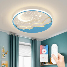 LED-Deckenleuchte für Kinder mit Sternen- und Mondmotiv, blau, dimmbar per Fernbedienung, Deckenleuchte für Jungen- oder Mädchenzimmer