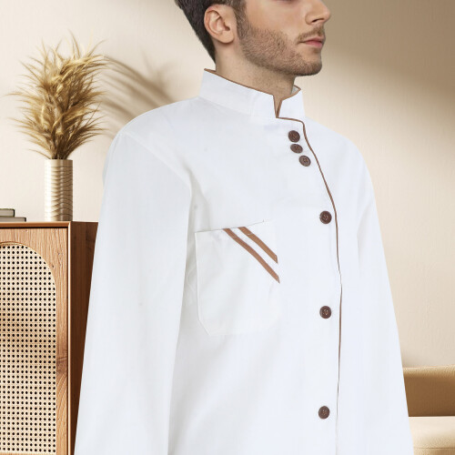 Breathable Wearproof Long Sleeve Chef Jacket White Catering Top 2