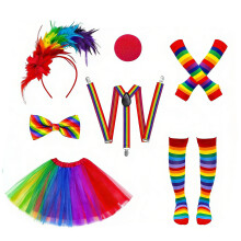 Clown Costume Accessories Rainbow Tutus Skirt Gloves-Set of 10