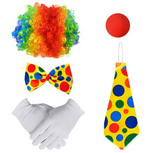 (Set 3) Halloween Adult Clown Cosplay Performance Costume Set with Role-Playing Wig Accessories