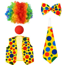 (Set 5) Halloween Adult Clown Cosplay Performance Costume Set with Wig & Suit