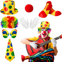 (Set 4) Halloween Adult Clown Cosplay Performance Costume Set with Wig & Suit