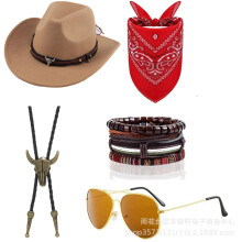 (Camel (five-piece set)) Halloween Cowboy Costume Kit Western Hippie Disco Party Accessories Set
