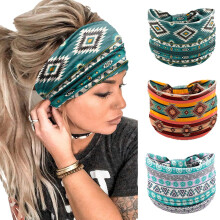 (B) Fascia per capelli sportiva da donna con nodo, ideale per yoga e sport - Accessorio per capelli elastico largo e stampato