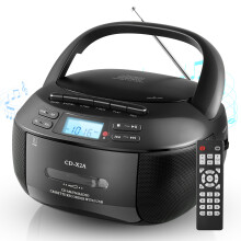 (Black, Australian Standard) Portable Bluetooth Boombox with Cassette, CD, Tape, AM/FM Radio