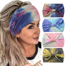 (B) Fascia per capelli sportiva da yoga con stampa tie-dye arcobaleno e larghezza a J allargata – Sciarpa elastica da donna traspirante