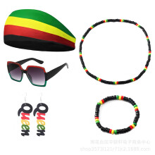 (Style 5) Vintage Festival Costume Set: Personalized Fisherman Hat, Bracelet, Necklace & Glasses
