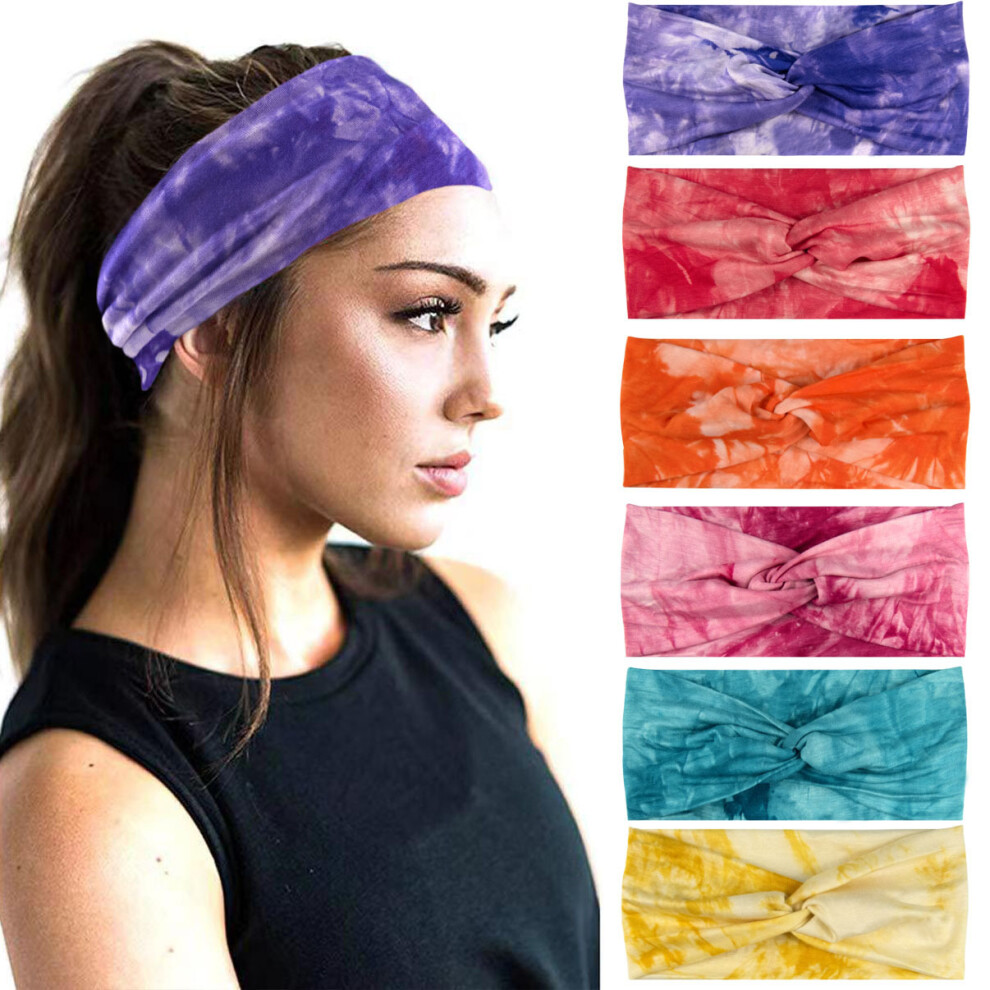 (A) Tie-Dye Cross Print Sports Headband, Versatile Hair Accessory Headwrap