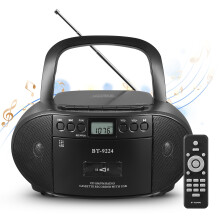 (Black, US Standard) Portable Boombox with CD, Bluetooth, Cassette, AM/FM Radio & Tape Player