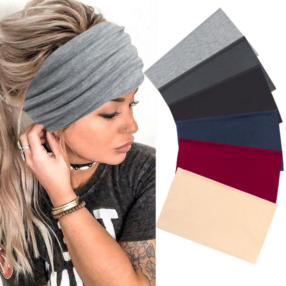 Black (A) Solid Color Stretch Sport Headband Wide Yoga Sweatband Hair Scarf Elastic Hair Accessories