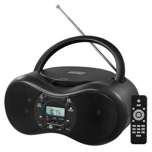 (Black, Australian Standard) Lettore CD portatile Bluetooth con radio FM e supporto USB.