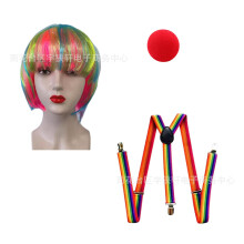 (Set 1) Halloween Adult Clown Cosplay Performance Costume Set with Role-Playing Wig Accessories