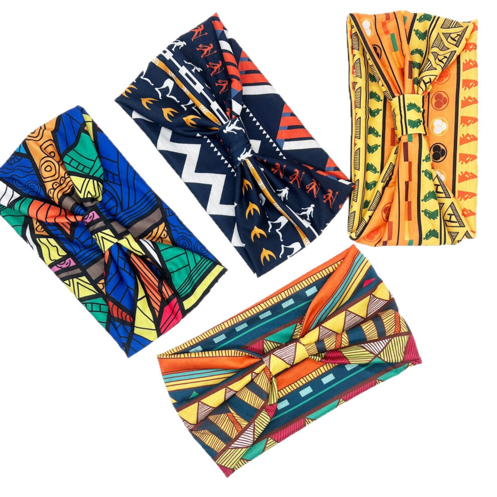 (C) Women's Knotted Sports Yoga Headband - Printed Wide Elastic Hair Accessory