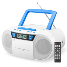 (White, Australian Standard) Portable Boombox with CD, Bluetooth, Tape Player & Cassette FM Radio