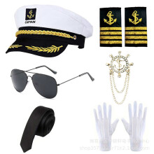 (Navy White 6-piece set) Halloween Flight Attendant Captain Costume Set for Masquerade Party & Role Play Cosplay