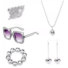 (Set 4) Sparkly Disco Sequin Set for Women: Tassel Earrings, Diamond Collar Chain & Bracelet