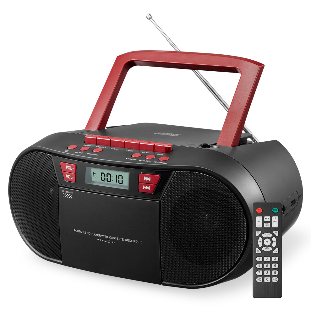 (, Australian Standard) Portable Boombox With Cd, Bluetooth, Tape Player & Cassette Fm Radio Black 3386850281415