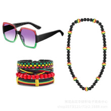 (Style 2) Vintage Festival Costume Set: Personalized Fisherman Hat, Bracelet, Necklace & Glasses