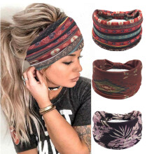 (c) Elastyczna opaska na głowę w stylu vintage w stylu boho, szeroka, do jogi i sportu