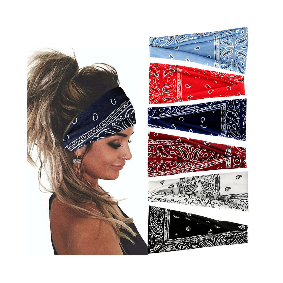 (B) Women's Bohemian Yoga Headband Printed Elastic Scarf Hair Wrap Headwear