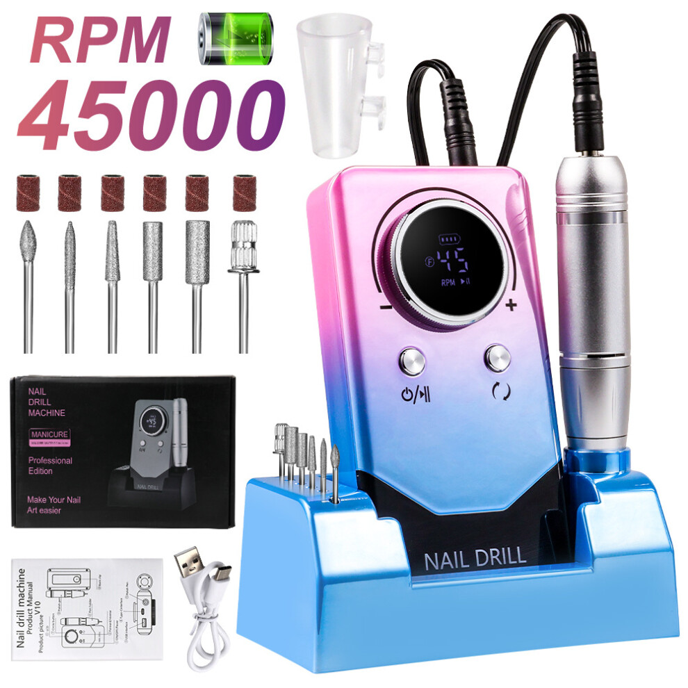 (Gradient Color) 45000 RPM Cordless Nail Grinder with Base, Portable Professional Polishing Kit