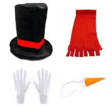 (Style6) Christmas Snowman Costume Hat Set with Red Scarf, Nose, Gloves & Black Felt Top Hat