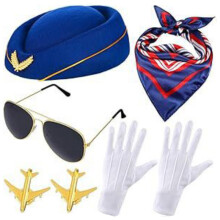 (Blue Style 2) Halloween Flight Attendant Captain Costume Set for Masquerade Party & Role Play Cosplay