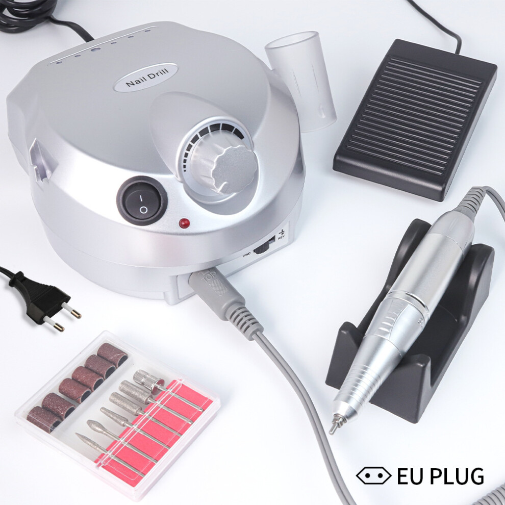 (Silver EU Standard) Nail Grinder 35000 RPM Electric Nail Removal Machine with Grinding Head Kit