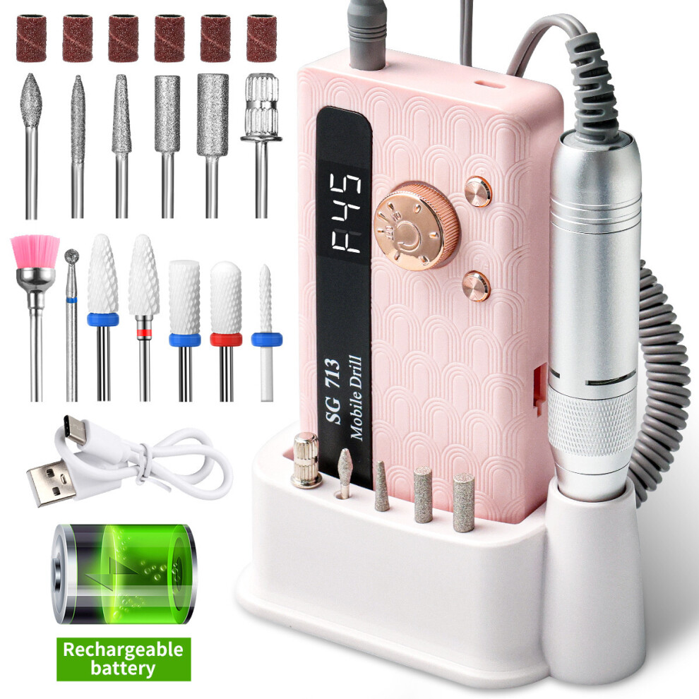 (Pink) SG713 Cordless Nail Grinder & Polisher Rechargeable Dead Skin Remover Kit