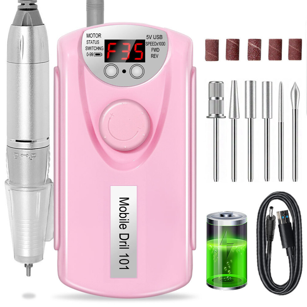 (DMJ-101S-Pink-USB) 101S Electric Rechargeable Nail Grinding Pen with Built-in Battery Nail Polisher Grinding Machine