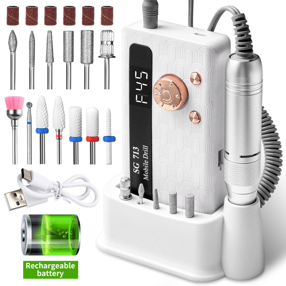 (White) SG713 Cordless Nail Grinder & Polisher Rechargeable Dead Skin Remover Kit