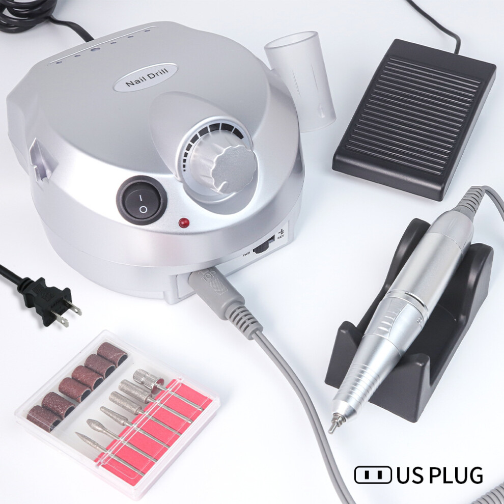 (Silver US Standard) Nail Grinder 35000 RPM Electric Nail Removal Machine with Grinding Head Kit