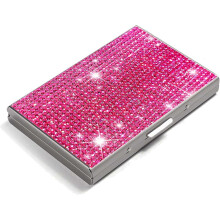 (Fuchsia) Flash Diamond Visitenkartenetui aus Metall, tragbar, Premium-Nischenetui für mehrere Karten