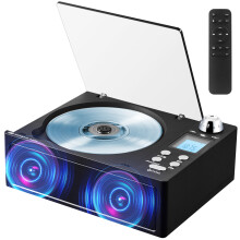 (Black) CD Bluetooth-spiller med FM-radio, USB/TF-kortavspilling og integrert stereoanlegg