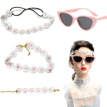 (Pink set) Retro Peace Sign Jewelry & Daisy Flower Accessory Set with Glasses