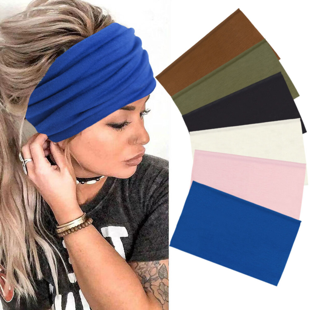 Black (B) Solid Color Stretch Sport Headband Wide Yoga Sweatband Hair Scarf Elastic Hair Accessories