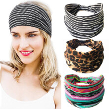 (3 pcs) Elastyczna sportowa opaska na głowę z nadrukiem w stylu boho, damska, szeroka bawełniana chusta na głowę