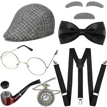 (Style 3) Men's Vintage Gangster Costume Set Wool Houndstooth Hat & Bowtie Role Play