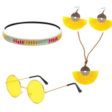 (Set 4) Bohemian Vintage Fan-Shaped Tassel Pendant Necklace Hippie Jewelry Set