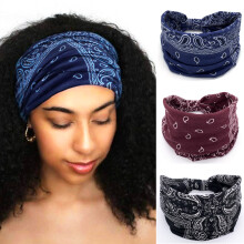 (3pcs) Fascia per capelli sportiva larga in cotone elastico con fiore di anacardo in stile bohémien per donna – Copricapo stile sciarpa