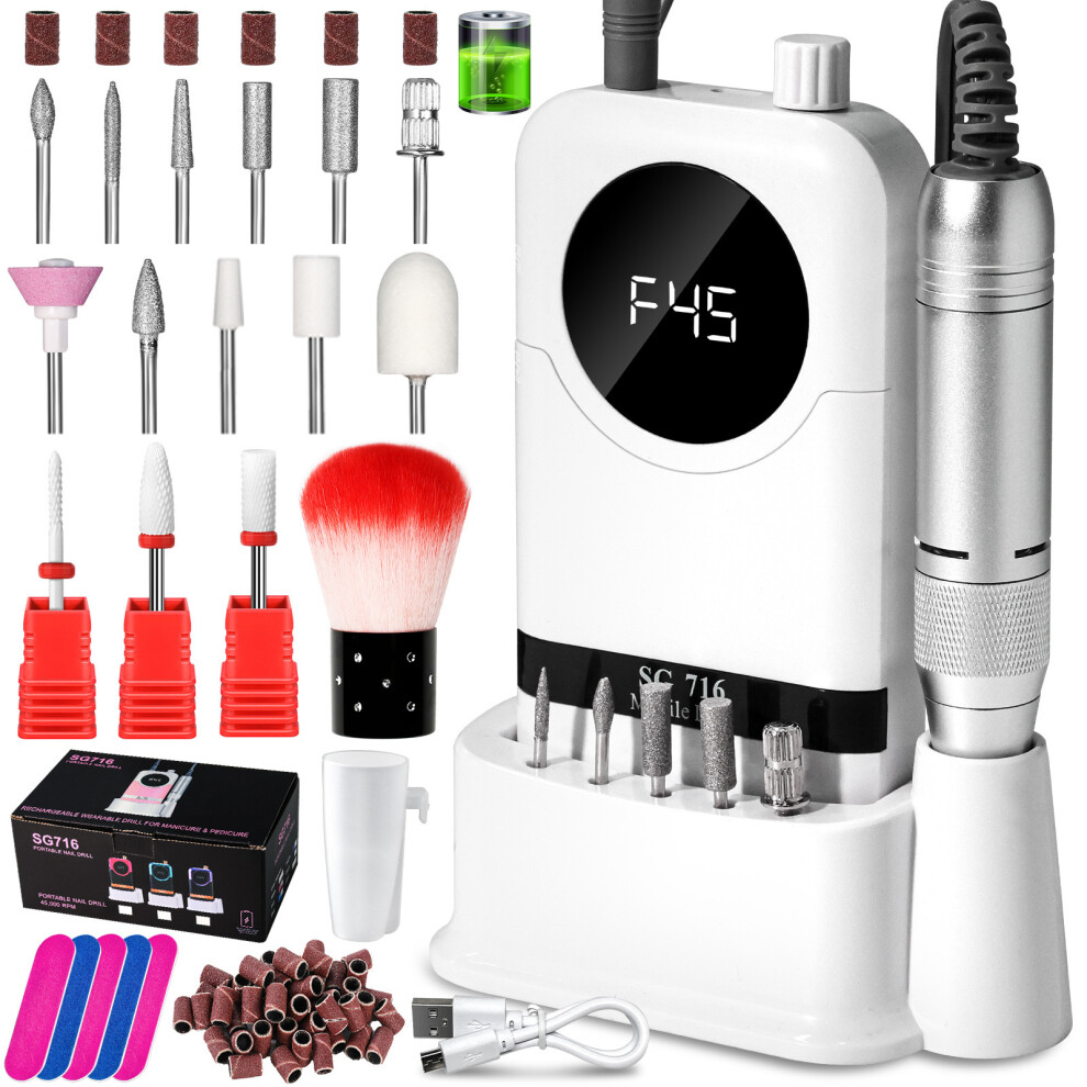 (White) Professional Rechargeable Nail Grinder & Dead Skin Remover Set SG716