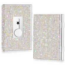 (Silver) Diamond-Inlaid Slide-Out Rhinestone Shiny Women's Card Case, Portable Business Card Holder